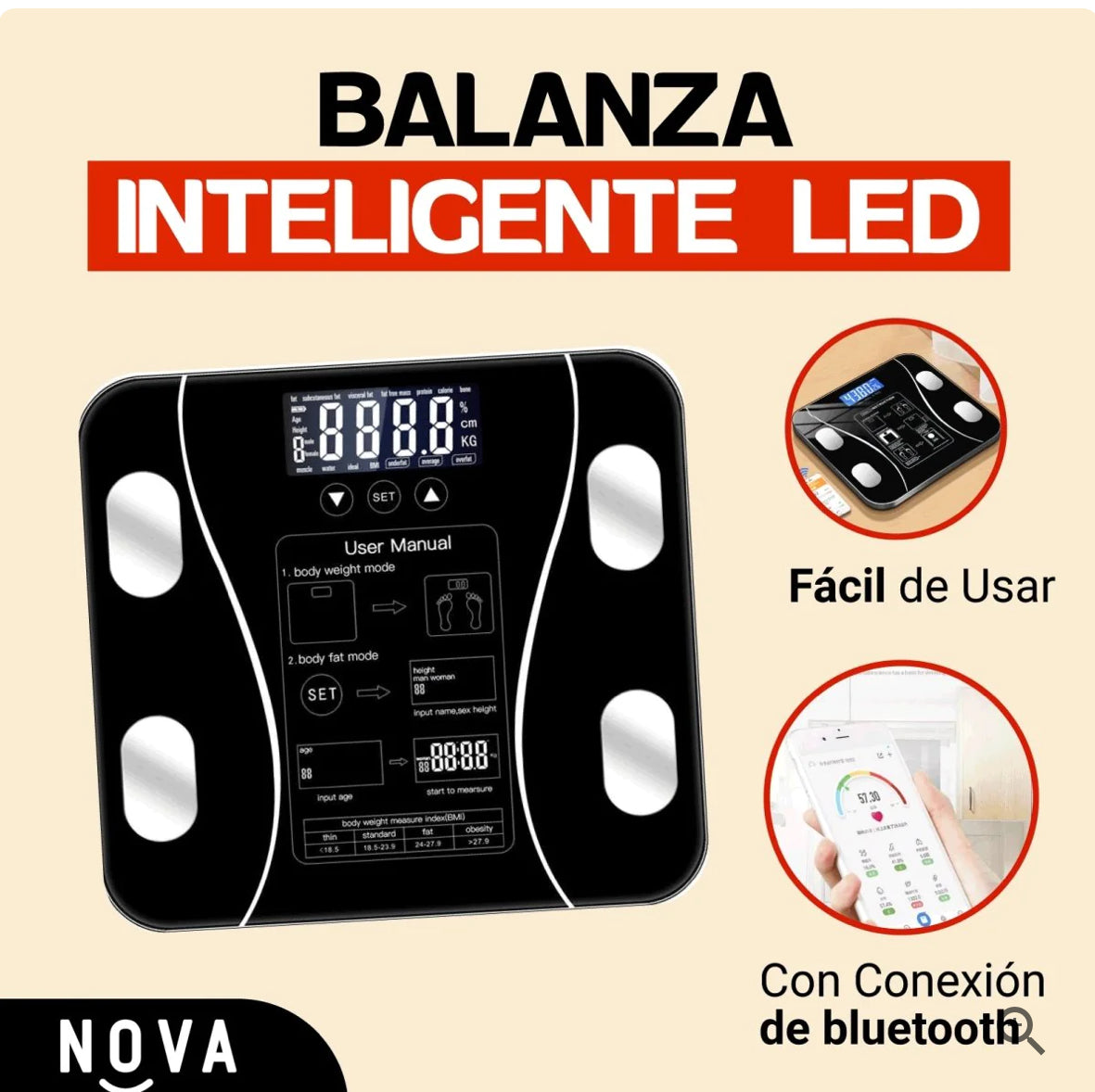 Balanza digital con pantalla LED