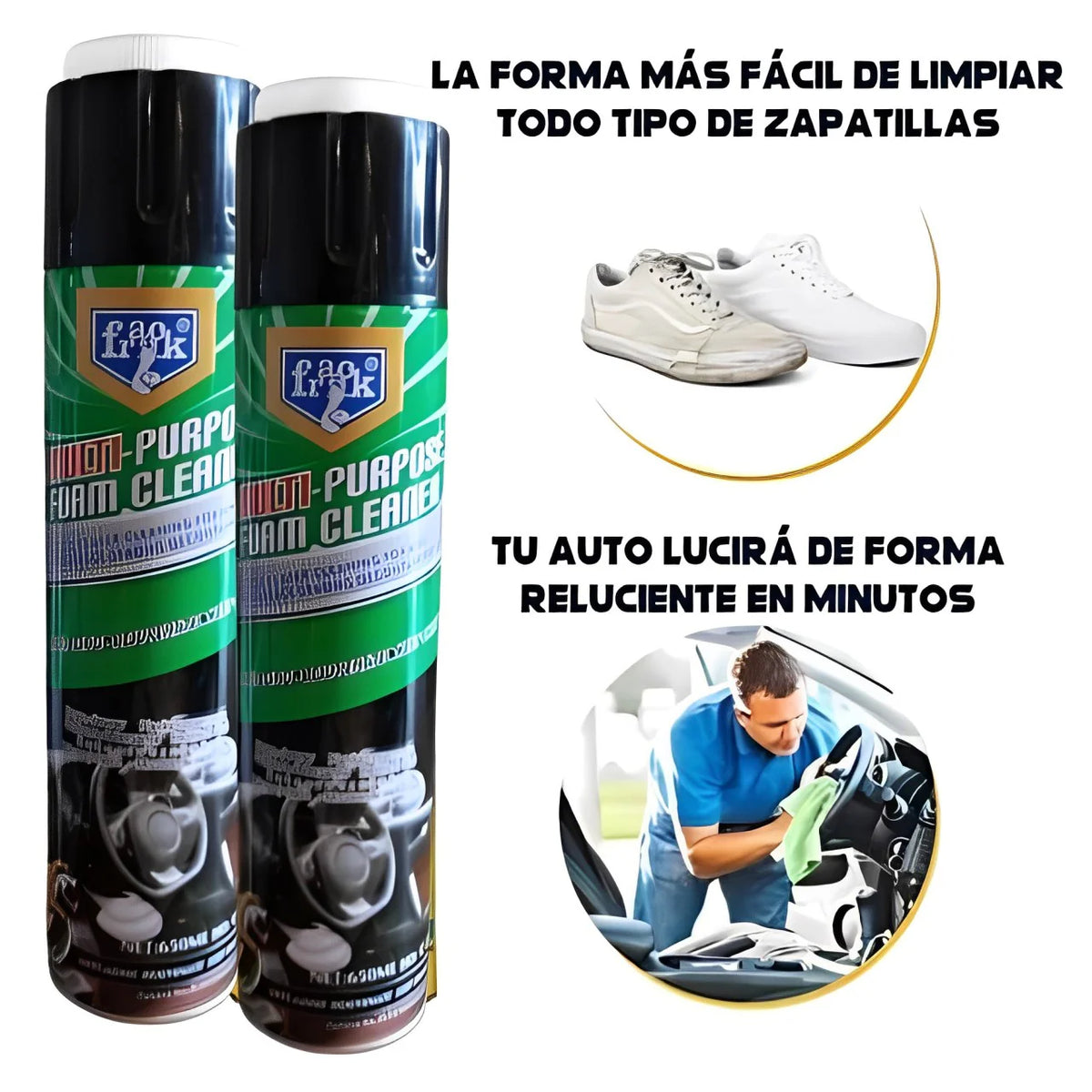 Espuma limpiadora multiuso para auto y hogar