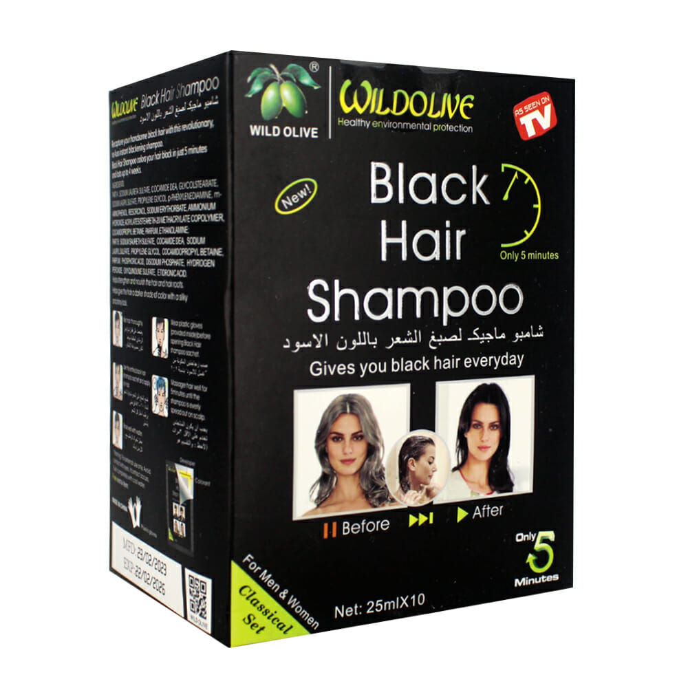 Shampoo colorante negro Wildolive — 10 sobres