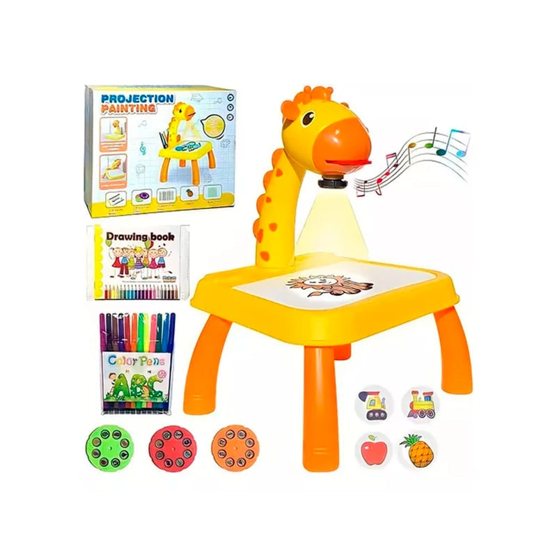 Mesa infantil de dibujo con proyector de jirafa