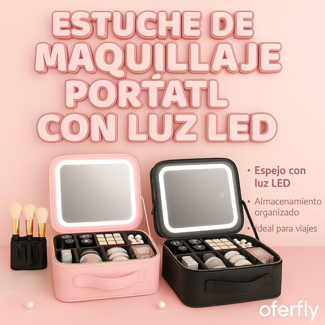 Estuche de maquillaje portátil con espejo LED