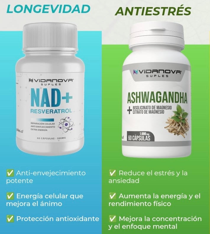 Pack NAD+ Resveratrol y Ashwagandha — 2 frascos