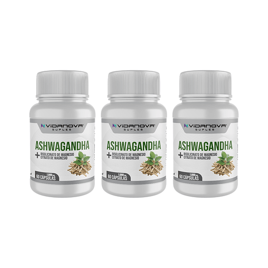Ashwagandha y magnesio — pack de 3 frascos