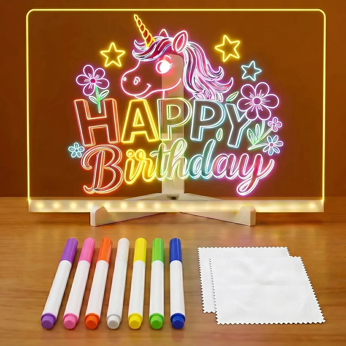 Pizarra acrílica LED USB — 20 × 30 cm