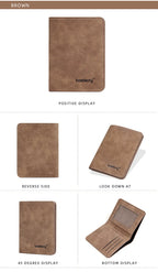Baellerry Men's Thin Sanded Leather Wallet Casual Business Multi-Function Bifold Driver's License Card Holder Short Wallet