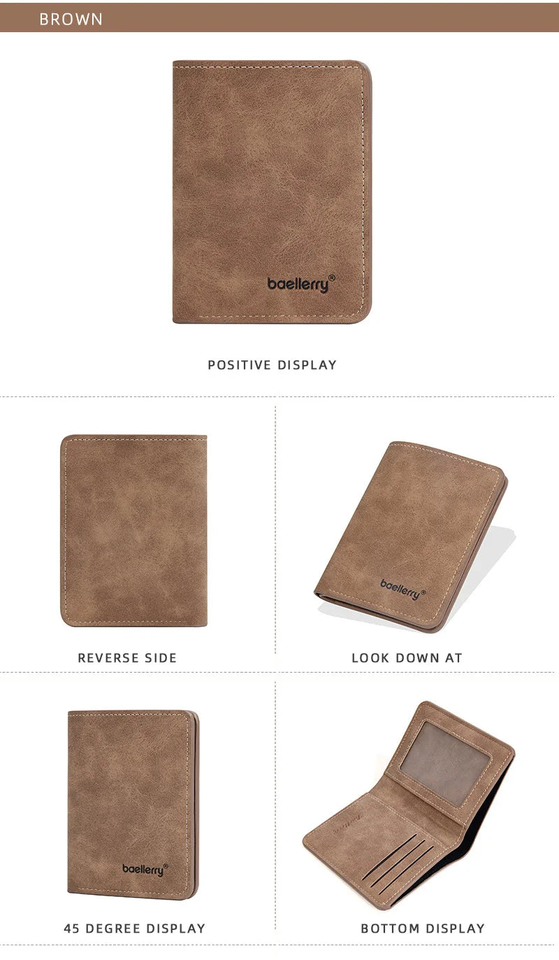 Baellerry Men's Thin Sanded Leather Wallet Casual Business Multi-Function Bifold Driver's License Card Holder Short Wallet