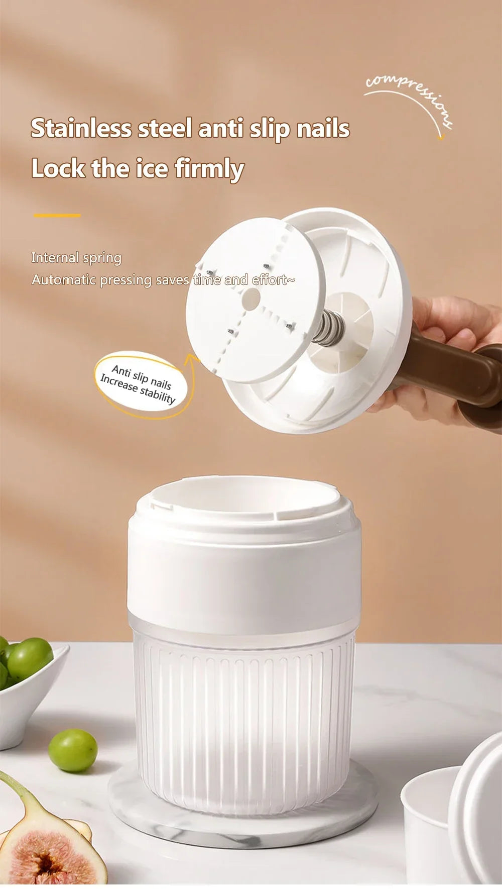 Mini Ice Crusher Portable Shaved Ice Machine Hand Operated Shaved Ice Milkshake Maker Household Smoothie Machine Kitchen Tool