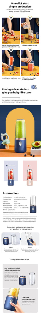 USB Personal Mini Juicer Cup Handheld Travel Blender Portable Single Double Cup for Water Bottles
