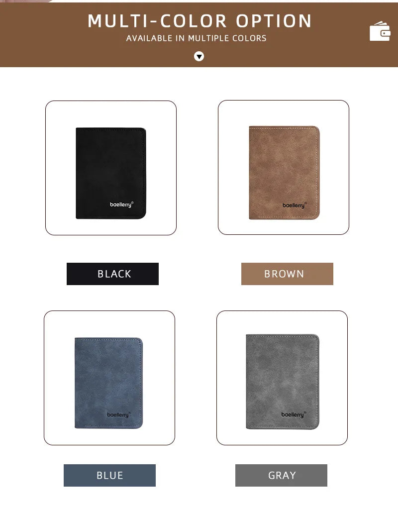 Baellerry Men's Thin Sanded Leather Wallet Casual Business Multi-Function Bifold Driver's License Card Holder Short Wallet