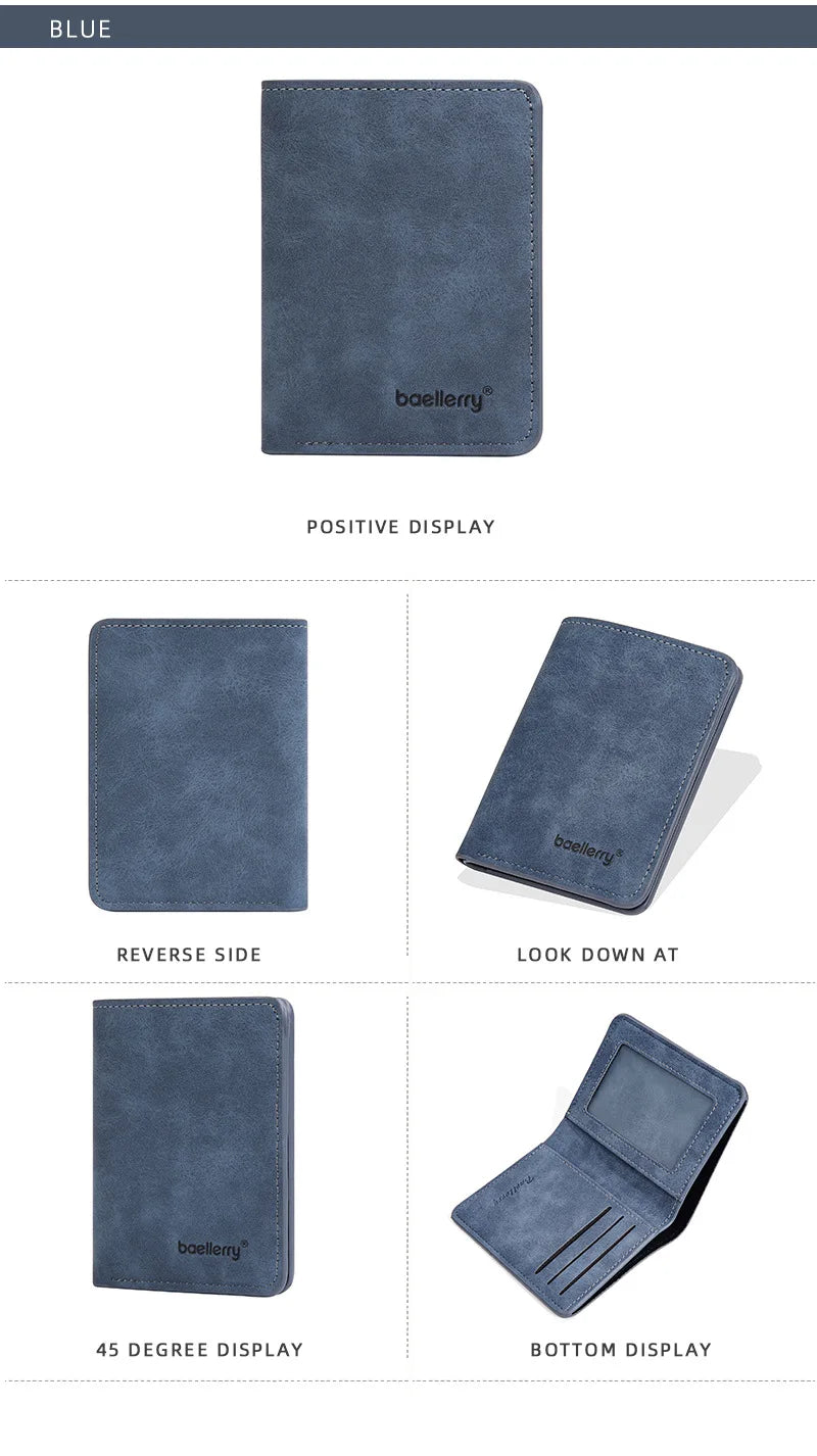 Baellerry Men's Thin Sanded Leather Wallet Casual Business Multi-Function Bifold Driver's License Card Holder Short Wallet
