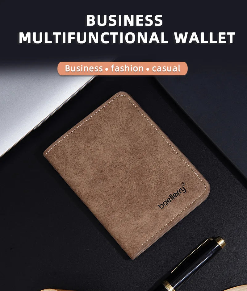 Baellerry Men's Thin Sanded Leather Wallet Casual Business Multi-Function Bifold Driver's License Card Holder Short Wallet