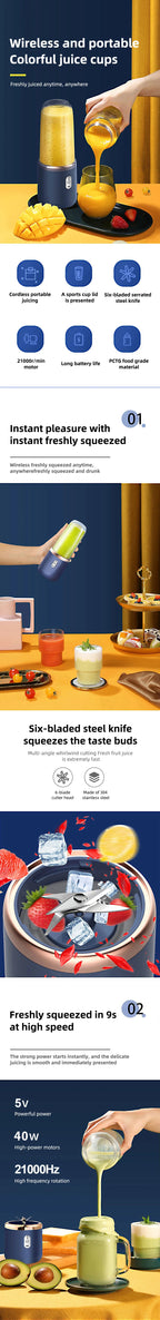 USB Personal Mini Juicer Cup Handheld Travel Blender Portable Single Double Cup for Water Bottles