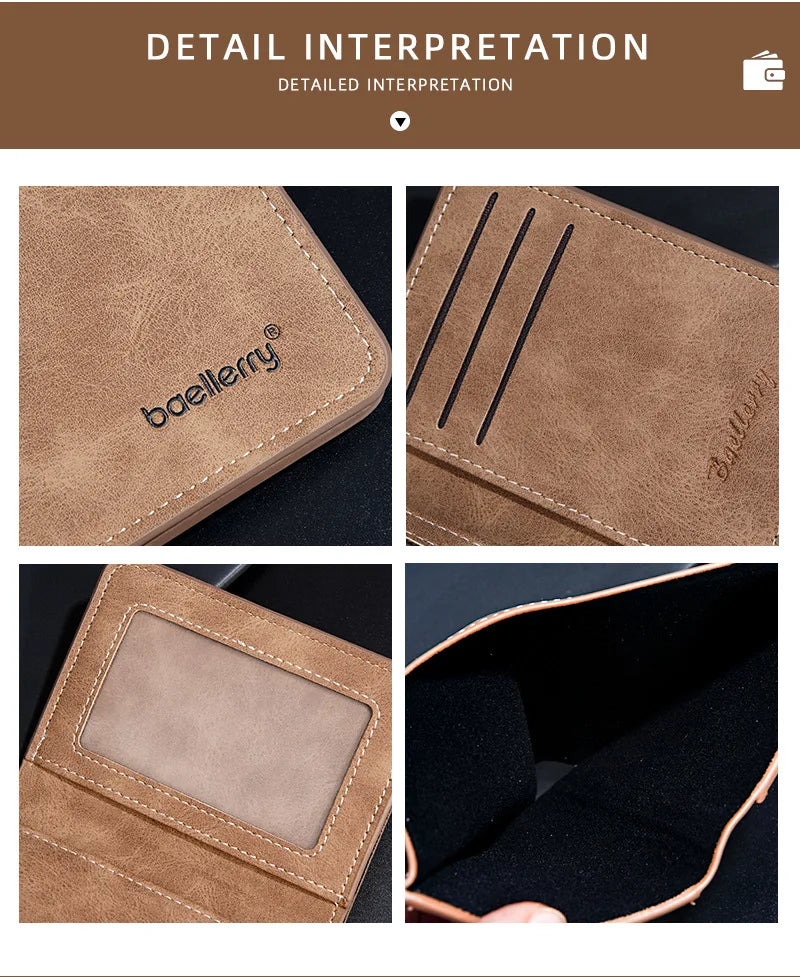 Baellerry Men's Thin Sanded Leather Wallet Casual Business Multi-Function Bifold Driver's License Card Holder Short Wallet