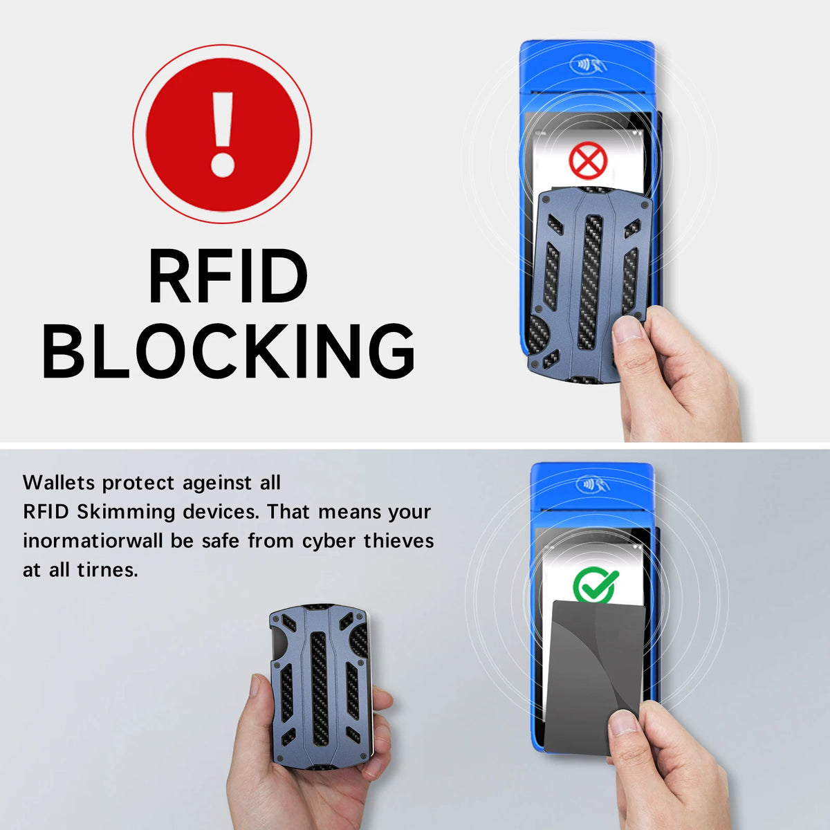 Wallet for Men & Women with Money Clip or Cash Strap - RFID Blocking Metal Wallet - Scratch Resistant Slim Card Holder Wallet