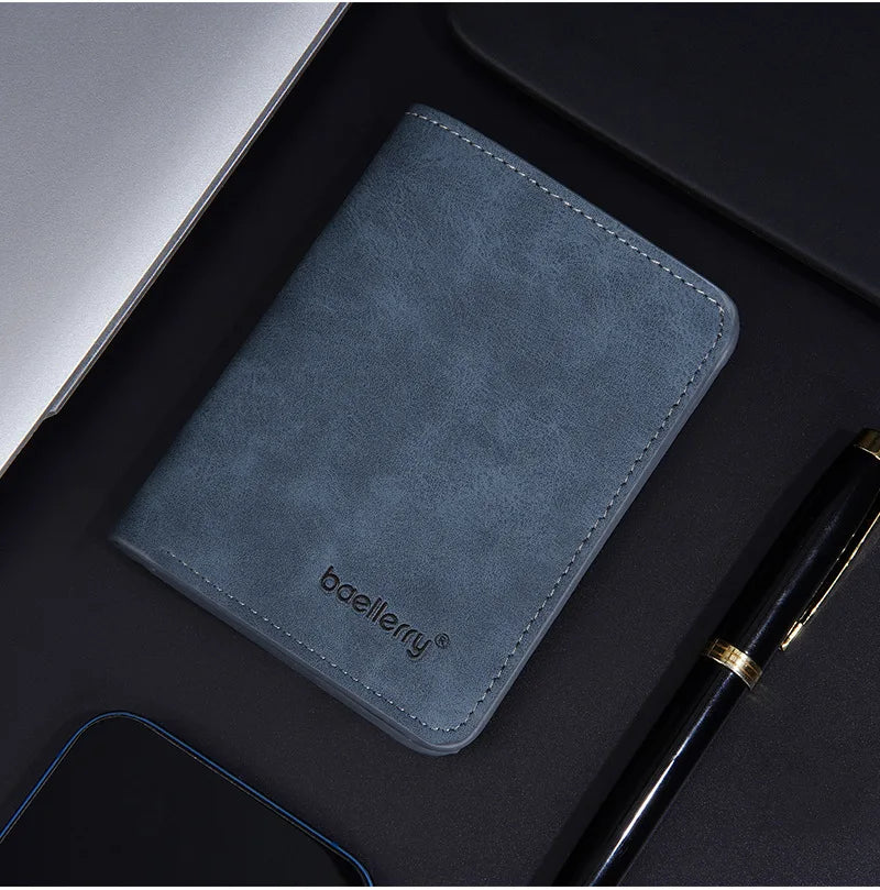 Baellerry Men's Thin Sanded Leather Wallet Casual Business Multi-Function Bifold Driver's License Card Holder Short Wallet