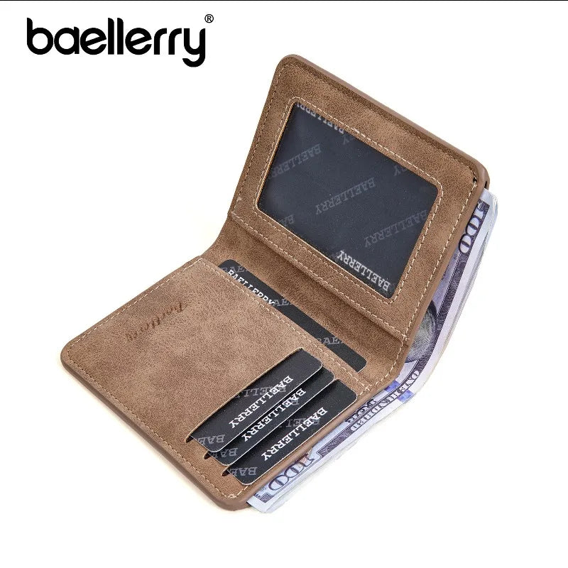Baellerry Men's Thin Sanded Leather Wallet Casual Business Multi-Function Bifold Driver's License Card Holder Short Wallet