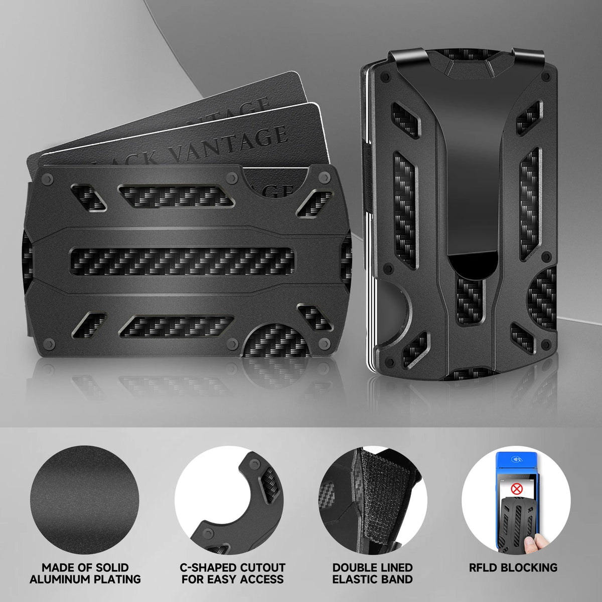 Wallet for Men & Women with Money Clip or Cash Strap - RFID Blocking Metal Wallet - Scratch Resistant Slim Card Holder Wallet