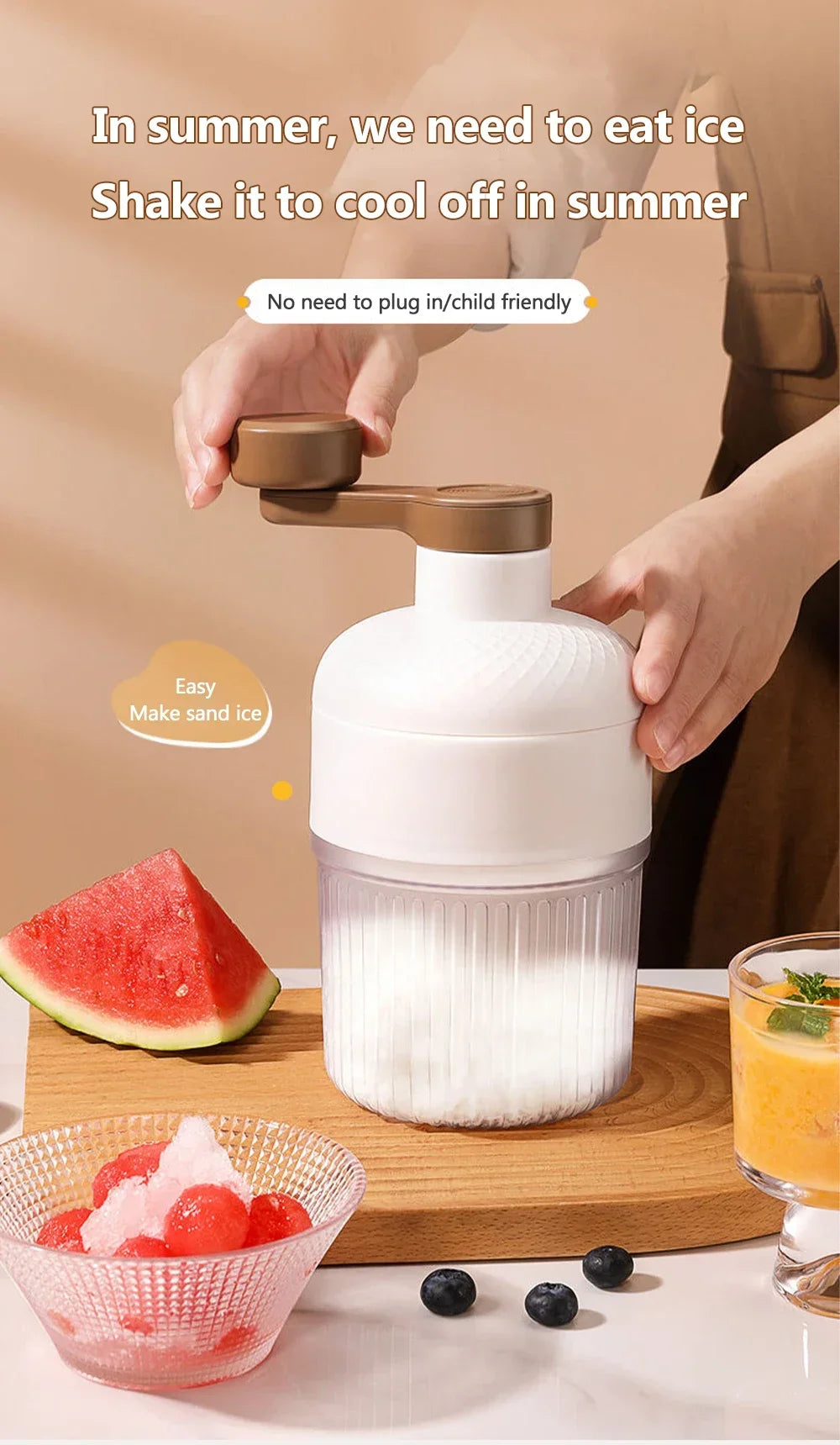 Mini Ice Crusher Portable Shaved Ice Machine Hand Operated Shaved Ice Milkshake Maker Household Smoothie Machine Kitchen Tool