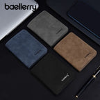 Baellerry Men's Thin Sanded Leather Wallet Casual Business Multi-Function Bifold Driver's License Card Holder Short Wallet