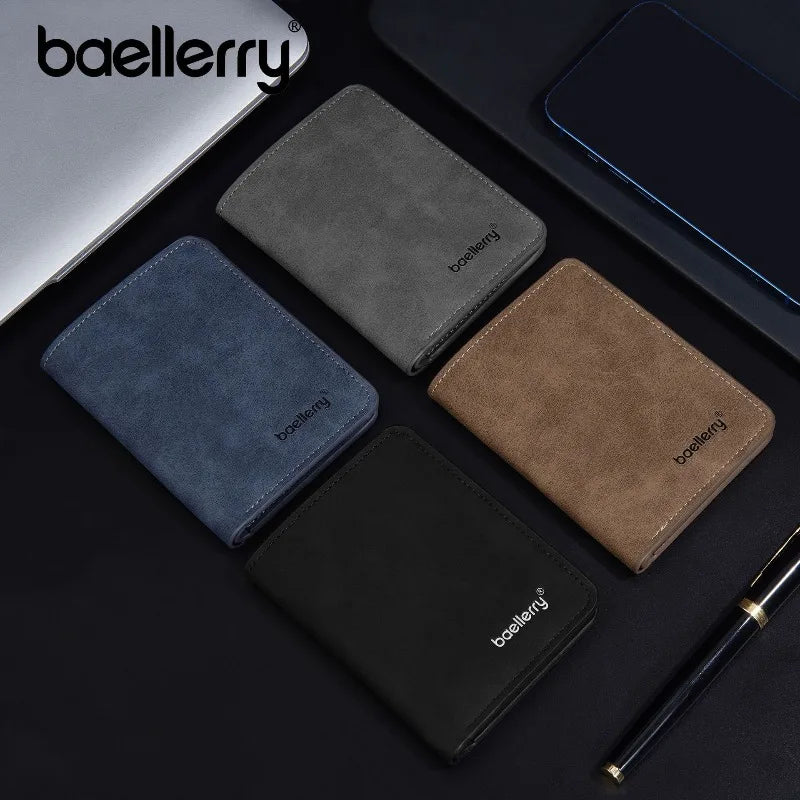 Baellerry Men's Thin Sanded Leather Wallet Casual Business Multi-Function Bifold Driver's License Card Holder Short Wallet