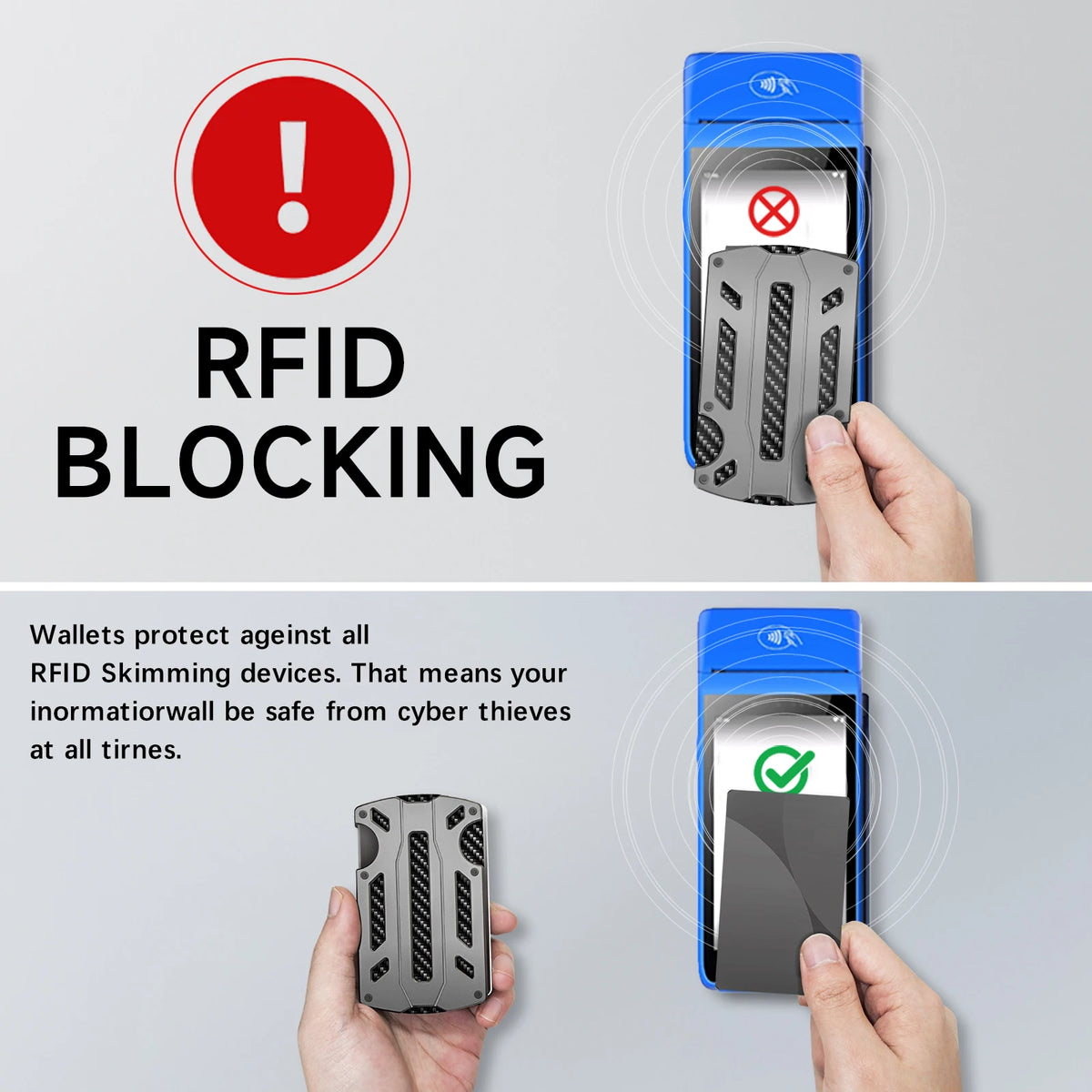 Wallet for Men & Women with Money Clip or Cash Strap - RFID Blocking Metal Wallet - Scratch Resistant Slim Card Holder Wallet