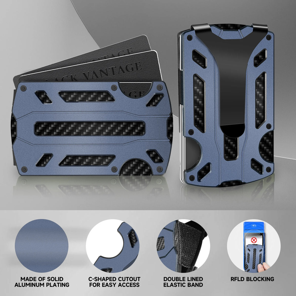 Wallet for Men & Women with Money Clip or Cash Strap - RFID Blocking Metal Wallet - Scratch Resistant Slim Card Holder Wallet