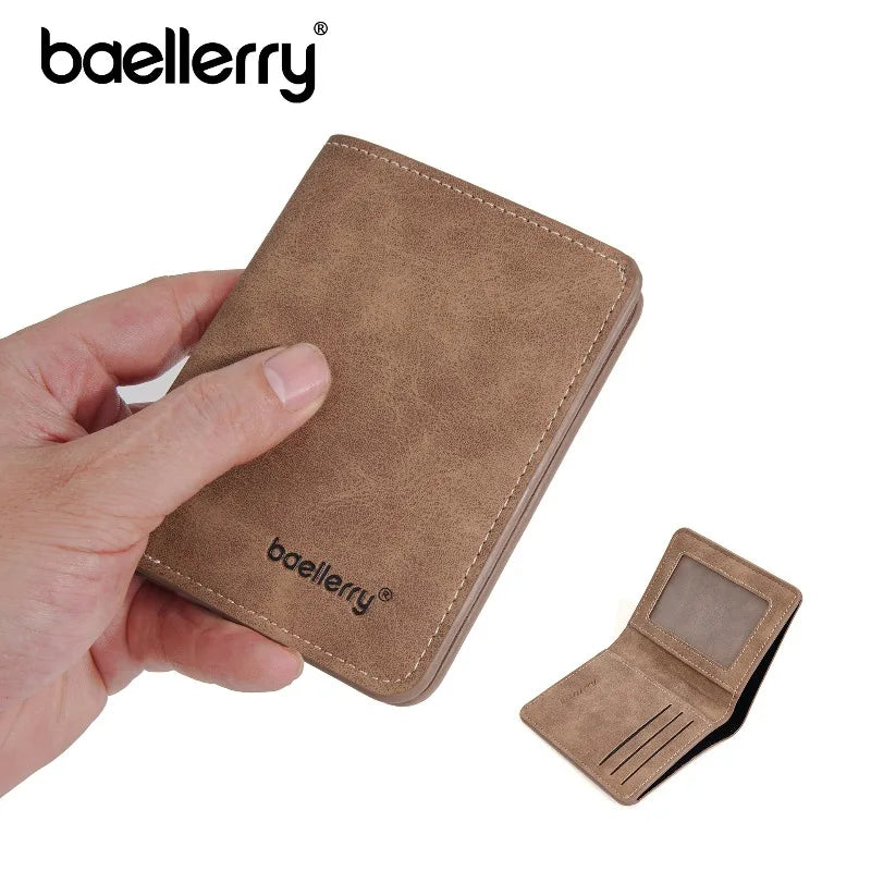 Baellerry Men's Thin Sanded Leather Wallet Casual Business Multi-Function Bifold Driver's License Card Holder Short Wallet