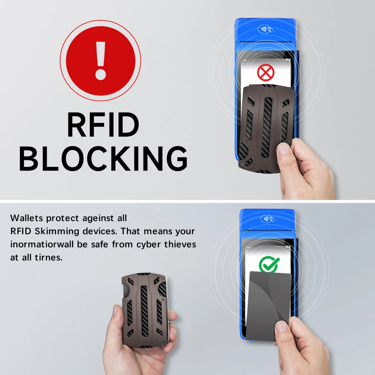 Wallet for Men & Women with Money Clip or Cash Strap - RFID Blocking Metal Wallet - Scratch Resistant Slim Card Holder Wallet