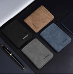 Baellerry Men's Thin Sanded Leather Wallet Casual Business Multi-Function Bifold Driver's License Card Holder Short Wallet
