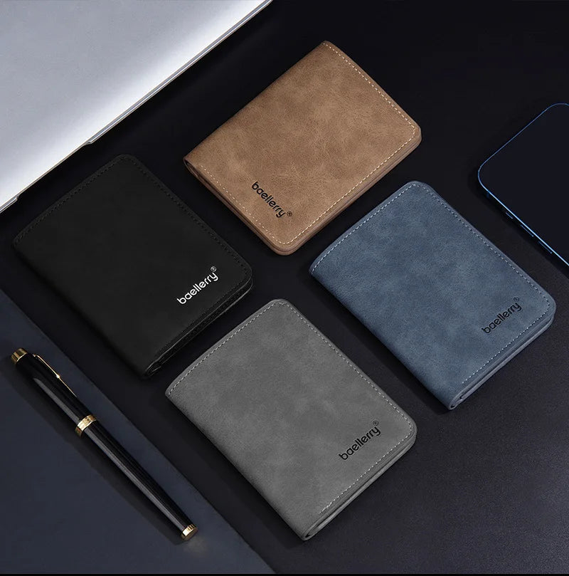 Baellerry Men's Thin Sanded Leather Wallet Casual Business Multi-Function Bifold Driver's License Card Holder Short Wallet