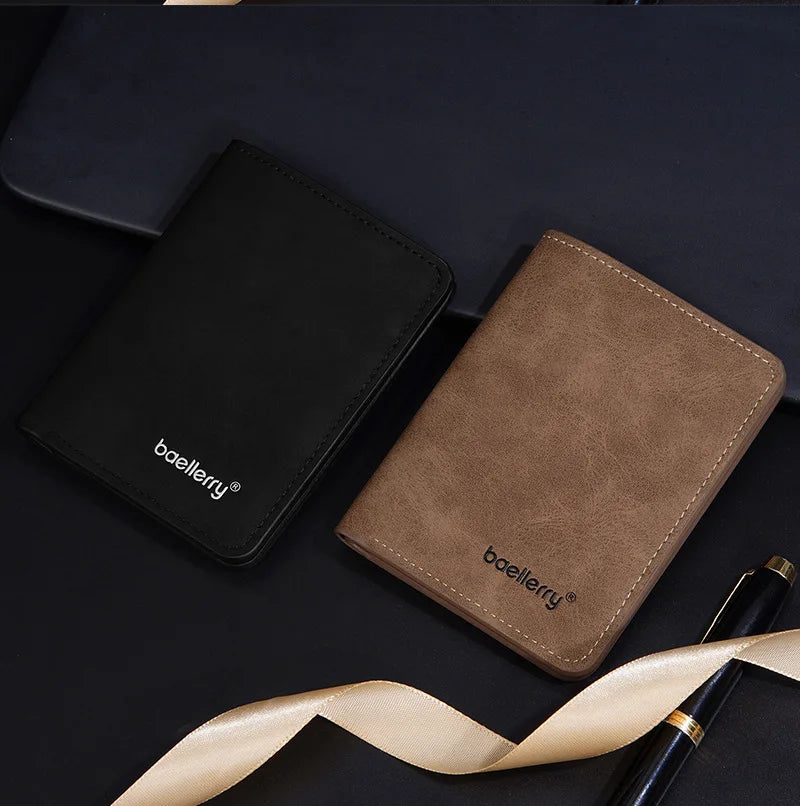Baellerry Men's Thin Sanded Leather Wallet Casual Business Multi-Function Bifold Driver's License Card Holder Short Wallet