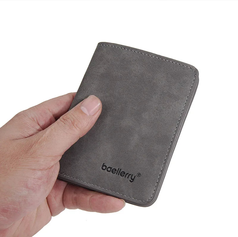 Baellerry Men's Thin Sanded Leather Wallet Casual Business Multi-Function Bifold Driver's License Card Holder Short Wallet