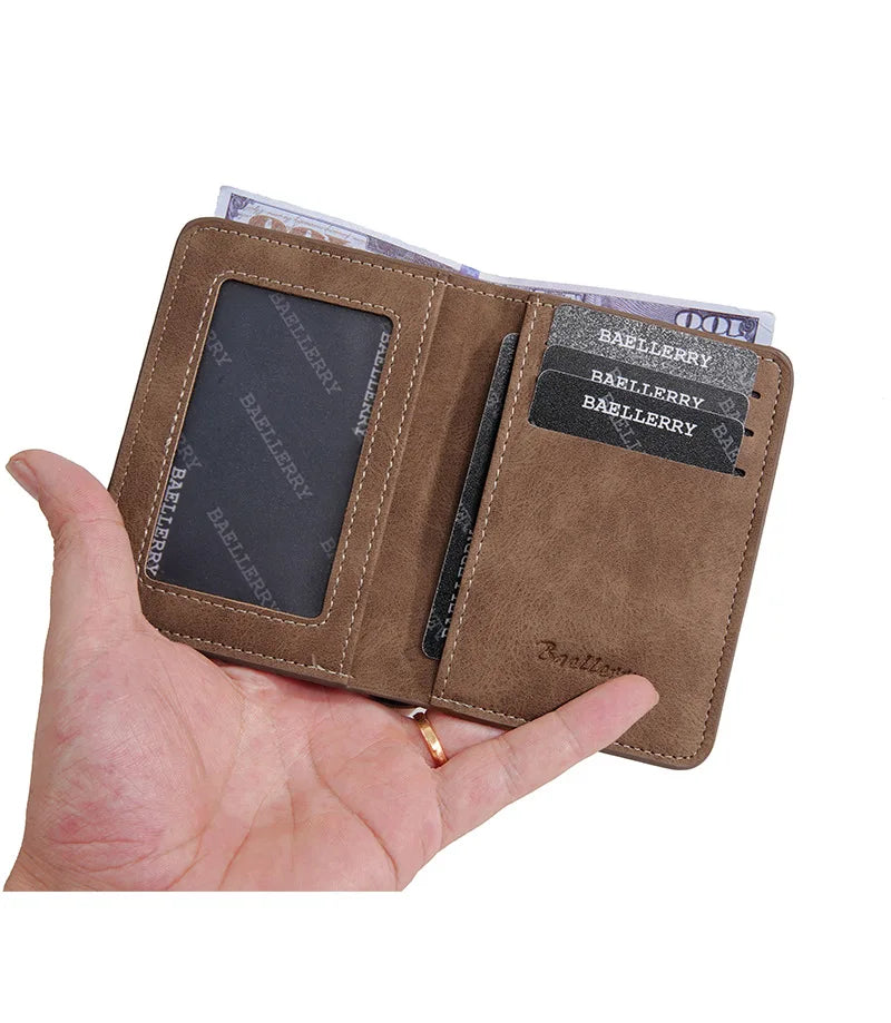 Baellerry Men's Thin Sanded Leather Wallet Casual Business Multi-Function Bifold Driver's License Card Holder Short Wallet