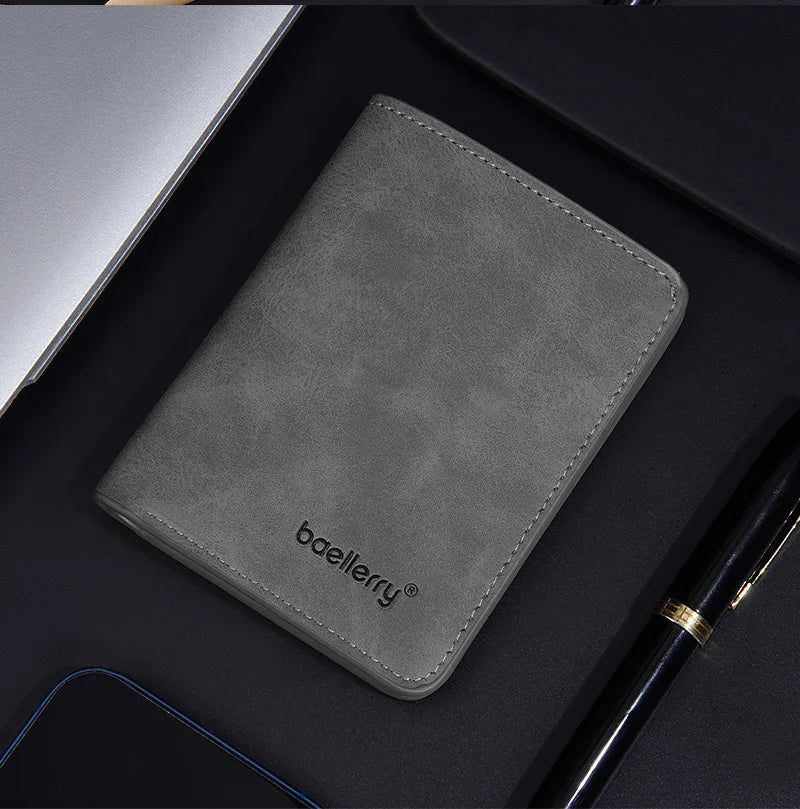 Baellerry Men's Thin Sanded Leather Wallet Casual Business Multi-Function Bifold Driver's License Card Holder Short Wallet